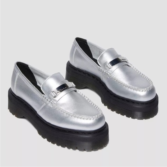 DR Martens Penton ll Quad Silver Metallic Leather Loafers Platform M 9